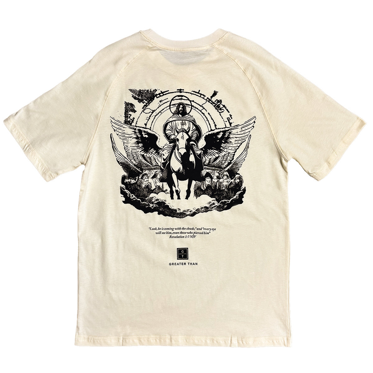Jesus Christian t shirt in colour cream made by GREATER THAN.