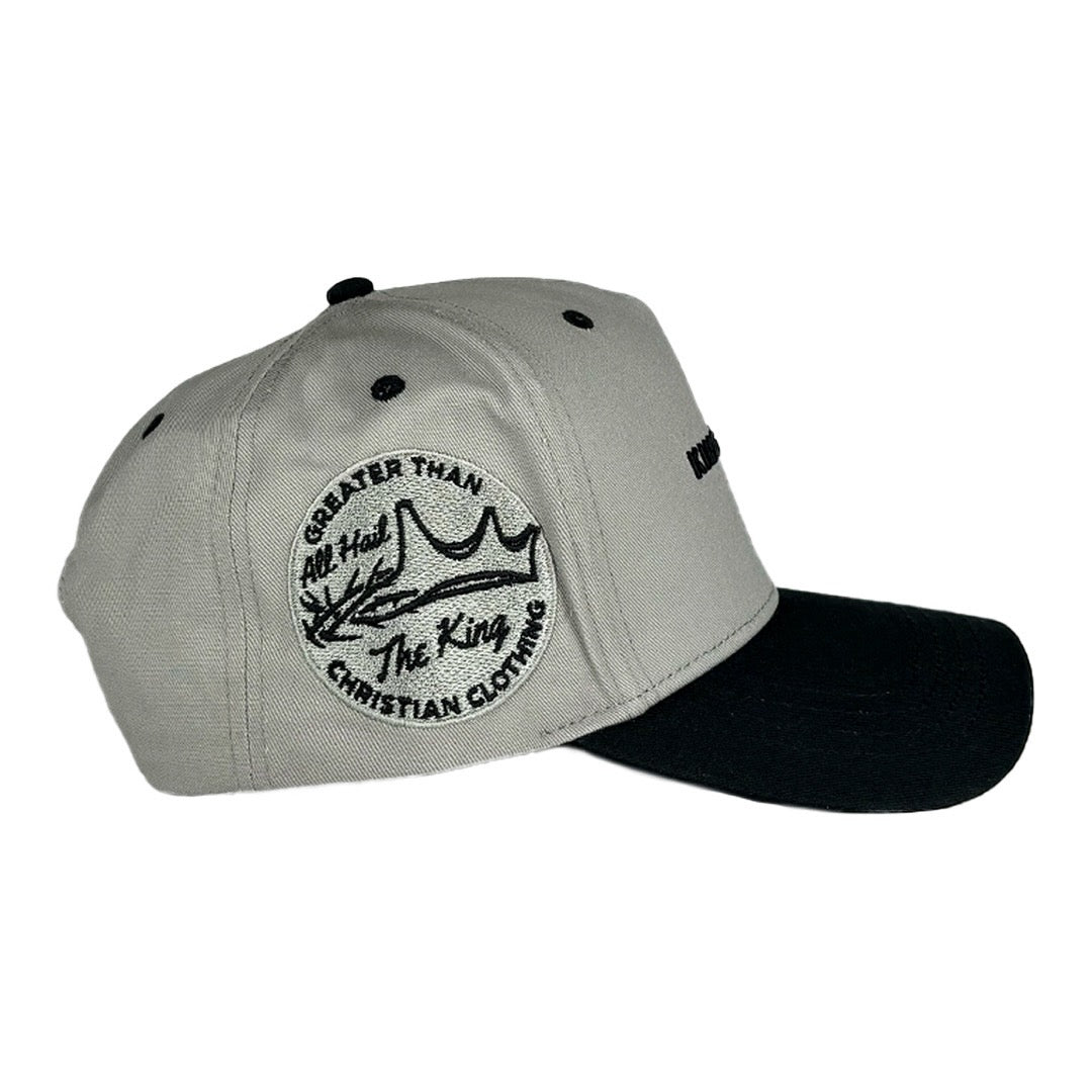 KING JESUS Christian snapback hat in colour black/grey made by GREATER THAN.