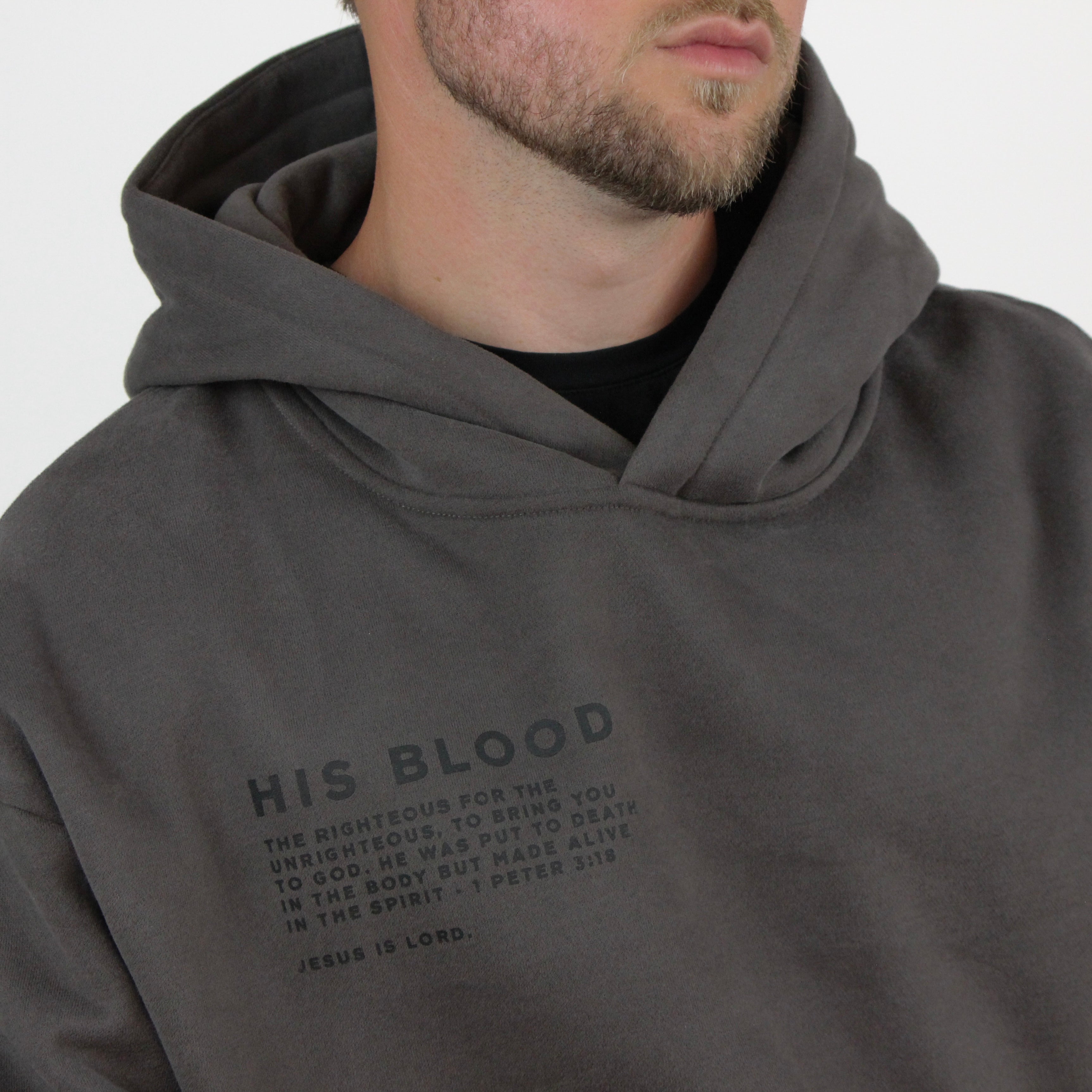 HIS BLOOD Oversized Hoodie - Charcoal