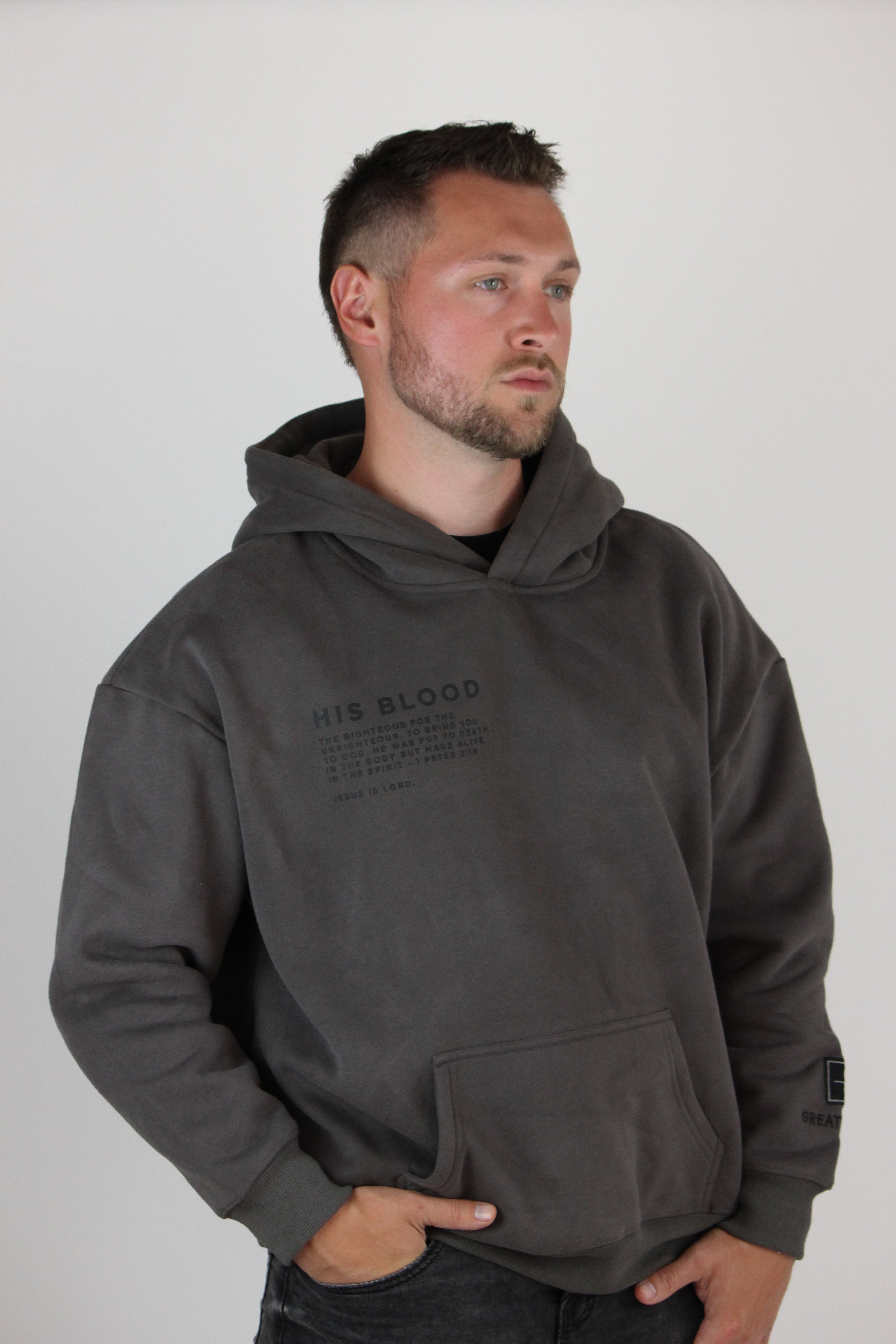 HIS BLOOD Oversized Hoodie - Charcoal