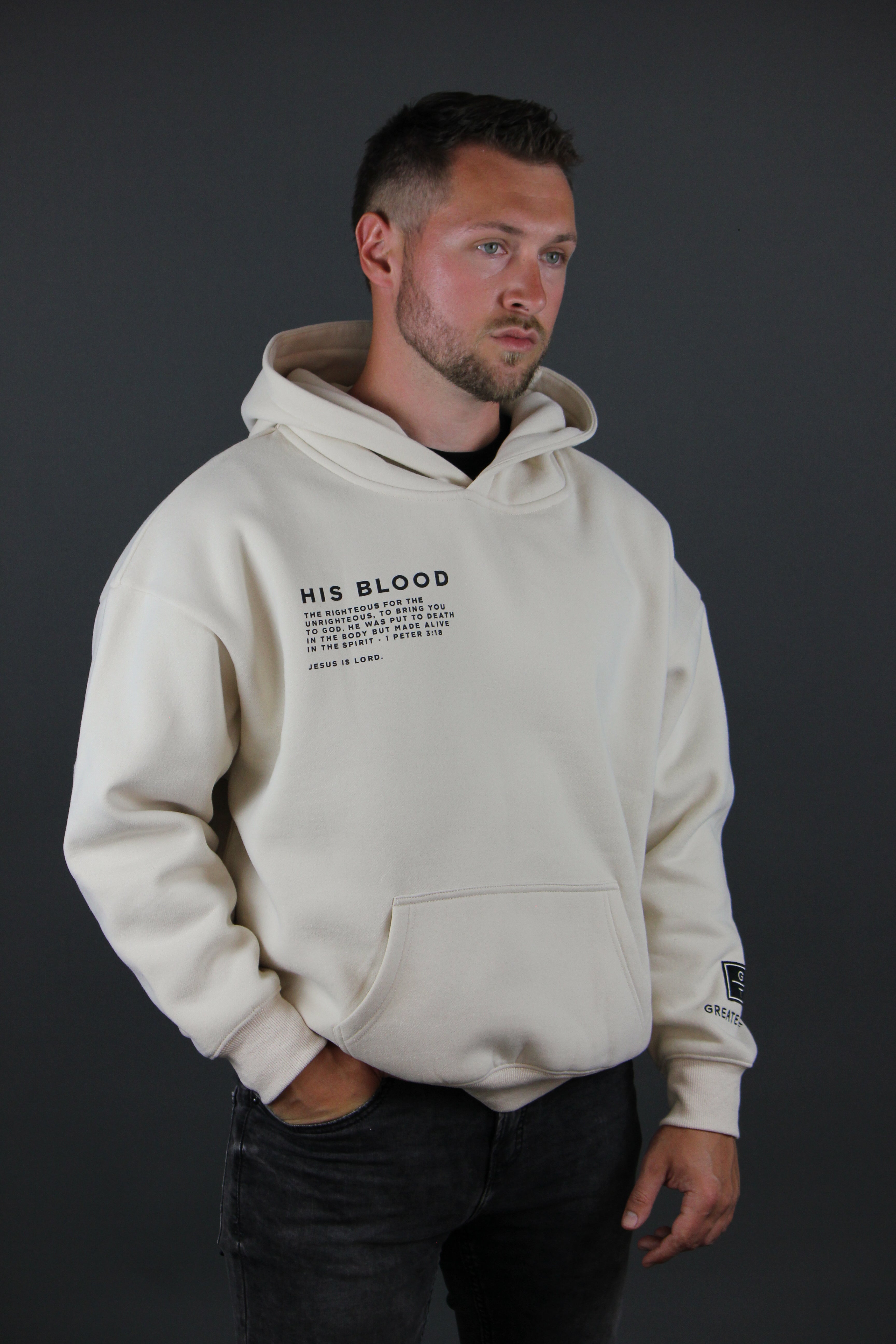 HIS BLOOD Oversized Hoodie - Cream